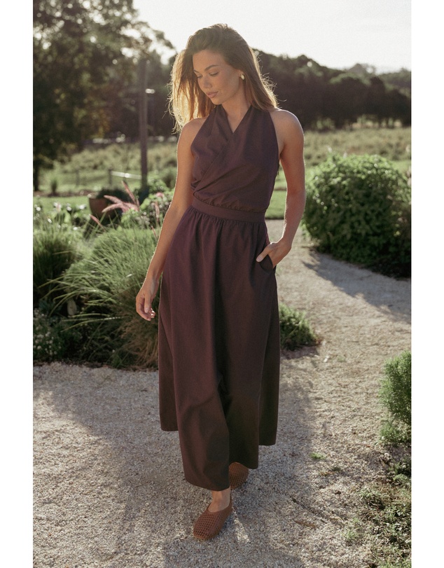 Petal & Pup - Tasmin Halterneck Maxi Dress - Espresso