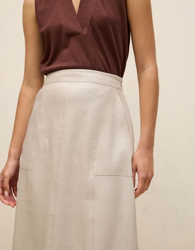 Trenery - Yarn Dyed Linen Blend Skirt in Flax