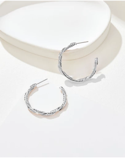 Mestige - Solar Twist Hoops 30mm - Silver Plated