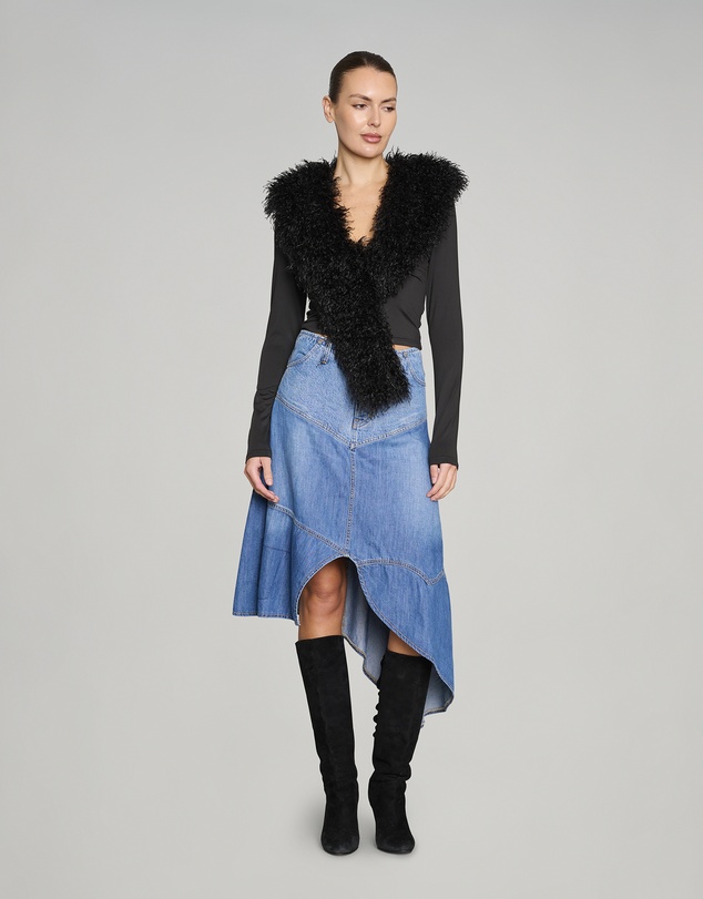 Love and Nostalgia - Little Wildflower Denim Midi Skirt