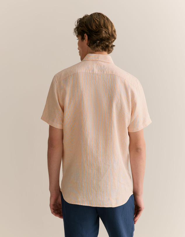 Trenery - Linen Fine Stripe Short Sleeve Shirt in Vivid Orange