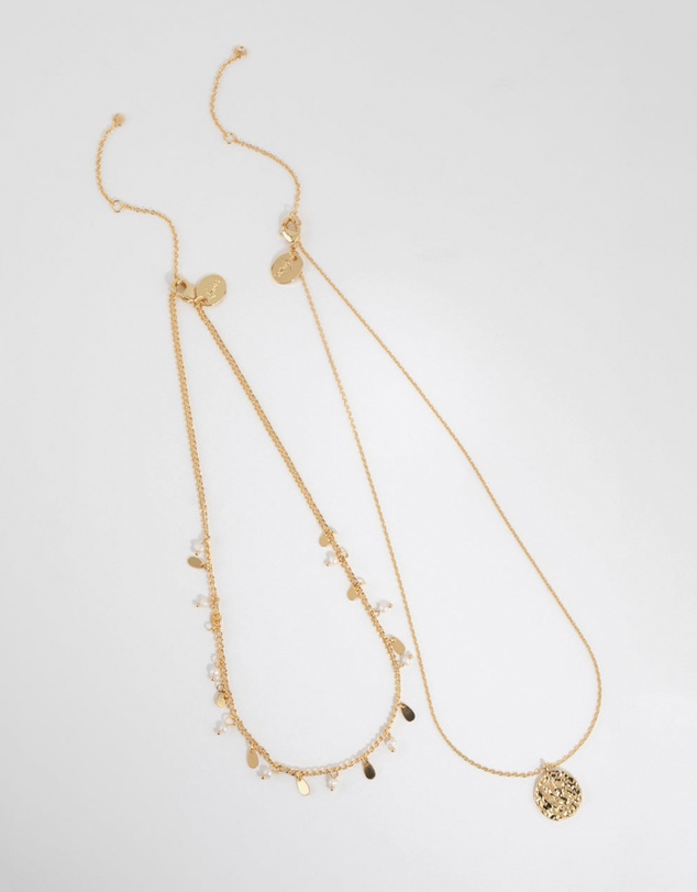 Lovisa - Gold Plated Freshwater Pearl & Molten Necklace Set