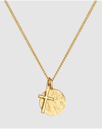 Kuzzoi - ICONIC EXCLUSIVE - Necklace Mens Coin Cross Pendant Trend in 925 Sterling Silver Gold Plated