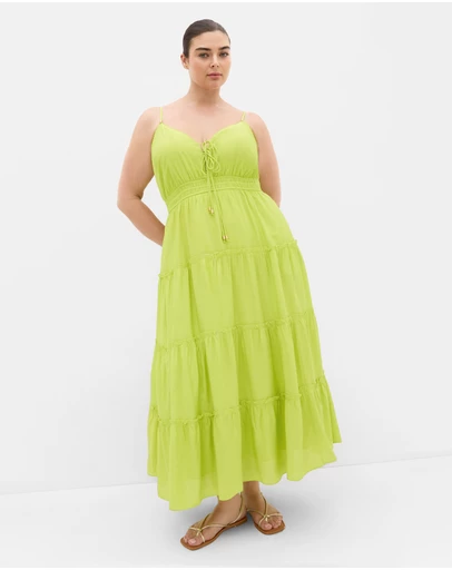 City Chic - Plus Size Amina V Neck Maxi Dress - lime
