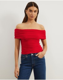 Atmos&Here - Elka Short Sleeve Mesh Off Shoulder Top