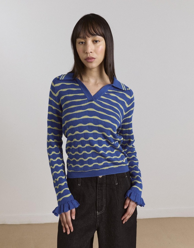 Damson Madder - Silvia Cotton Merino Blend Polo Jumper