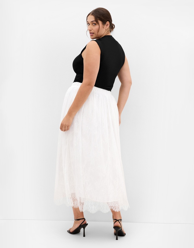 City Chic - Plus size Ivy Lace Mesh Skirt - ivory