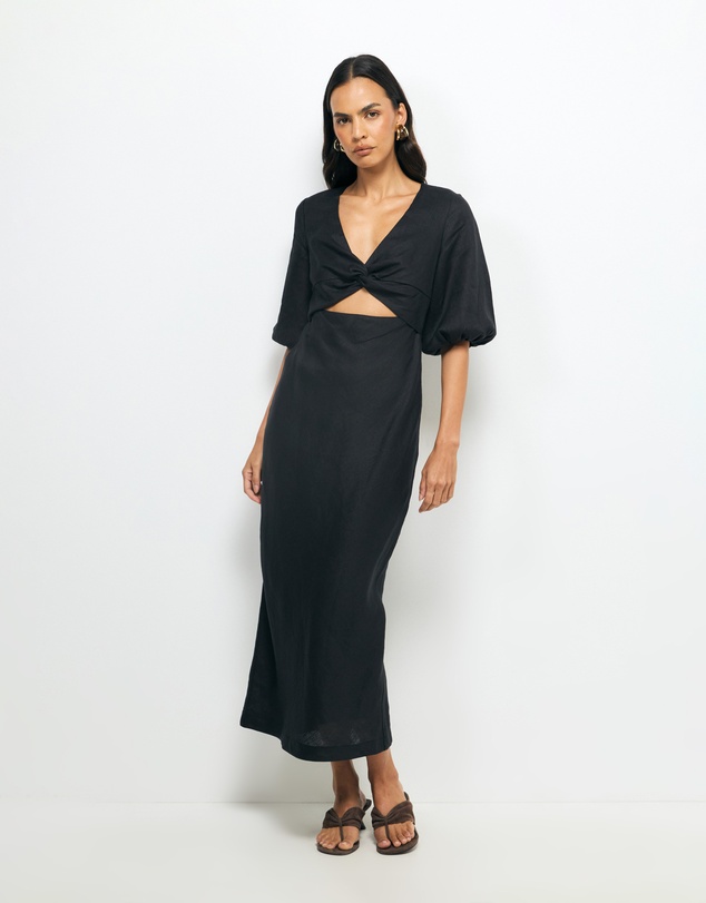 AERE - Idalia Twist Front Linen Midi Dress