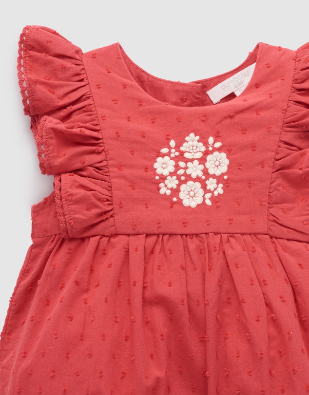Purebaby - Red Embroidered Romper -Kids-Babies