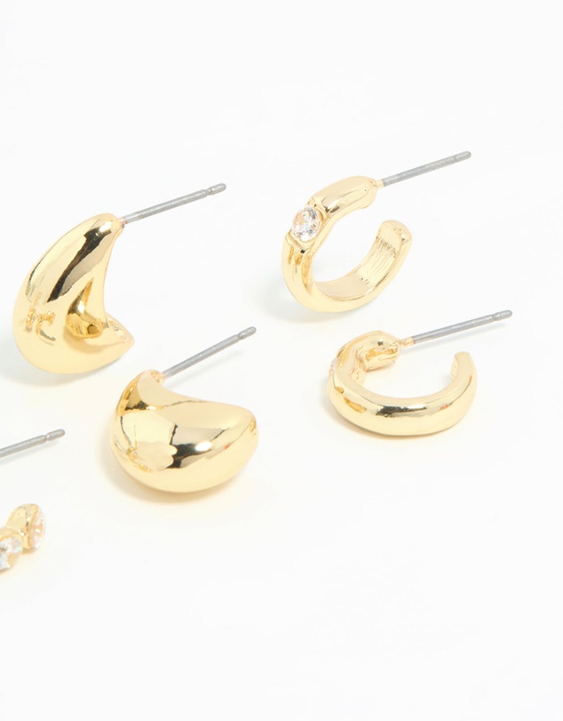 Lovisa - Gold Plated Cubic Zirconia Bezel Set Hoop & Stud Earrings 4-Pack