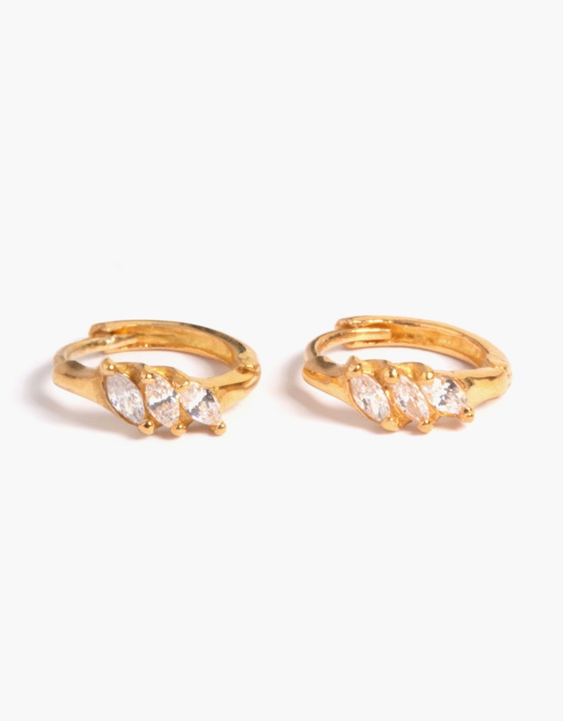 Lovisa - Gold Plated Sterling Silver Cubic Zirconia Four Stone Huggie Earrings