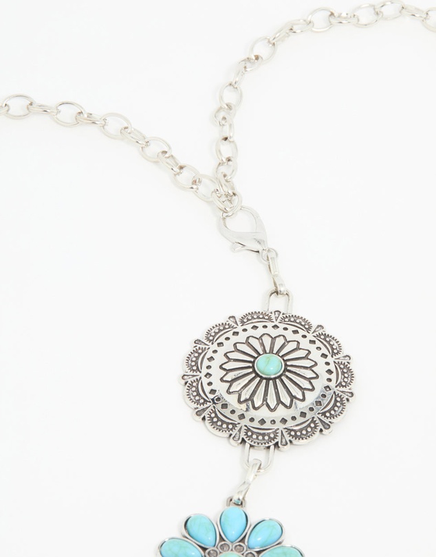 Lovisa - Silver & Turquoise Stone Boho Flower Ornate Belt