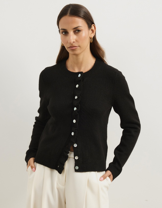 Atmos&Here - Kyra Long Sleeve Knit Lettuce Trim Cardigan