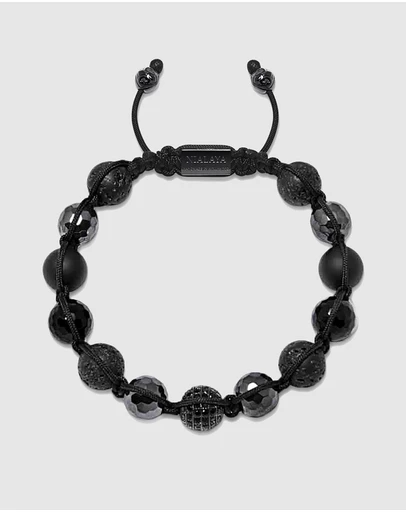 Nialaya Jewellery - Men's Beaded Bracelet with CZ Diamond, Lava Stone, Matte Onyx and Agate