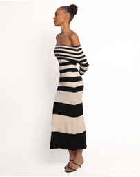 Petal & Pup - Banks Off Shoulder Knit Dress - Black Cream Stripe