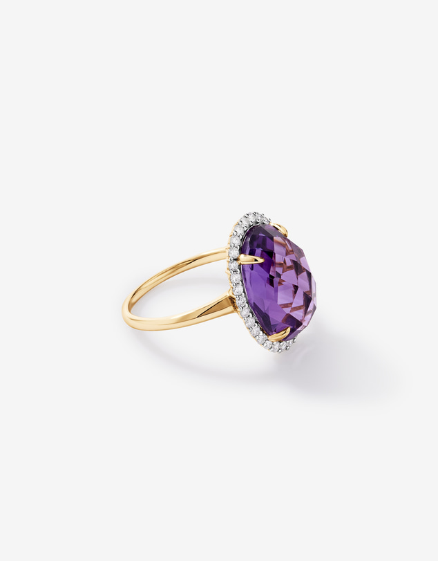 Michael Hill - Oval Amethyst & 0.35 Carat TW Diamond Halo Ring in 10kt Yellow Gold with Rhodium