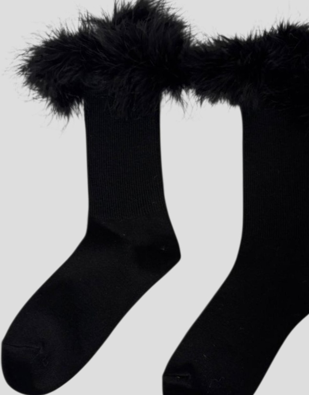 High Heel Jungle - Frou-Frou Faux Fur Trim Combed Cotton Socks