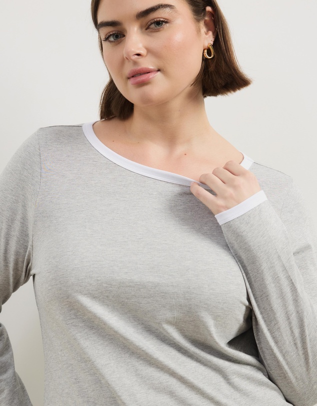 Atmos&Here Curvy - Contrast Long Sleeve Organic Cotton T-Shirt