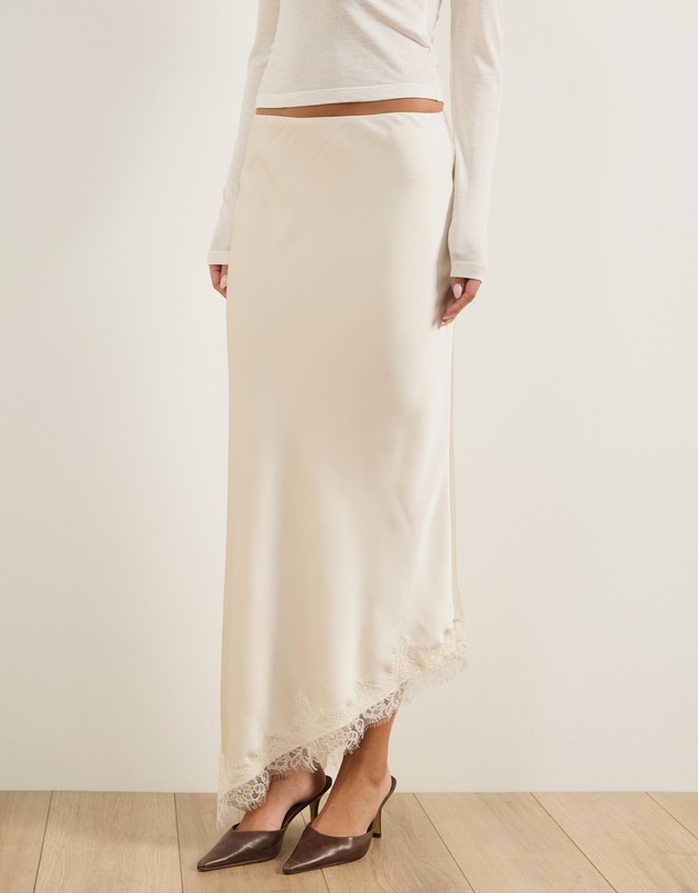 Atmos&Here - Leoni Asymmetric Lace Satin Skirt
