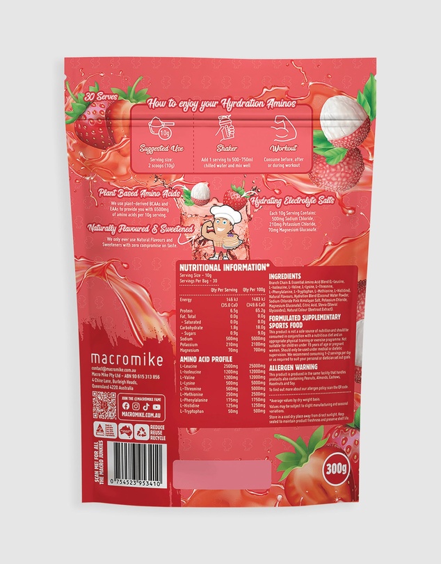 Macro Mike - Strawberry Lychee Plant Based Aminos - 300g