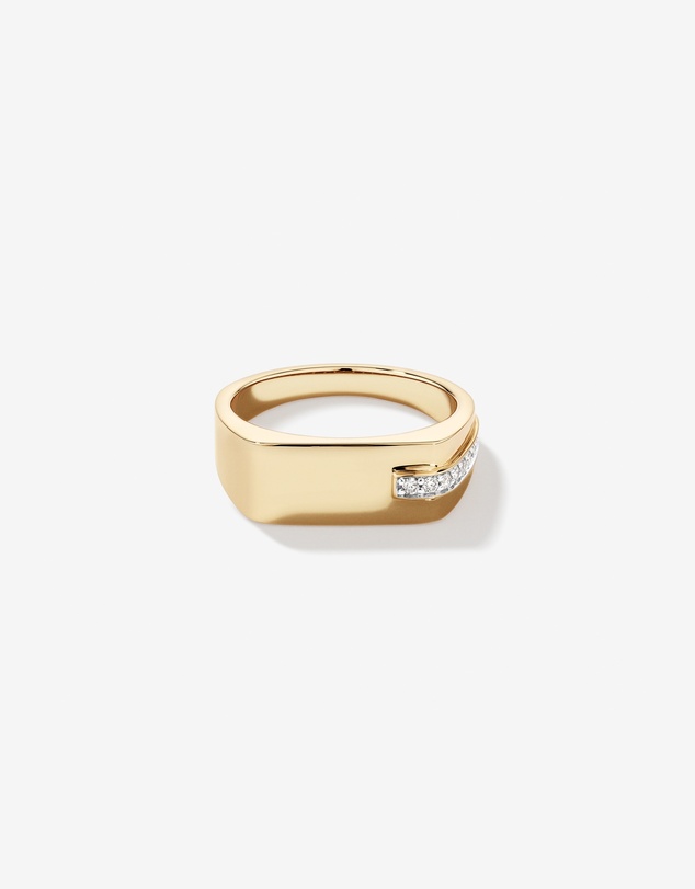 Michael Hill - Diamond Accent Men's Signet Ring in 10kt Yellow and White Gold