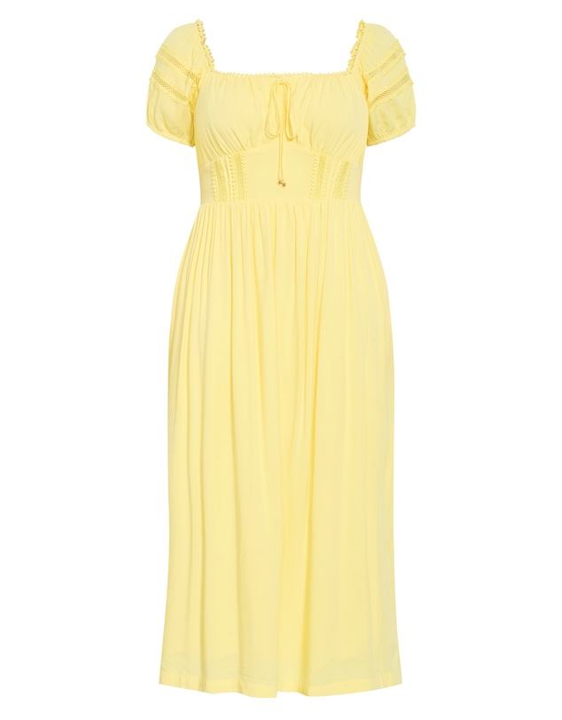 City Chic - Abbie Lace Trim Maxi Dress - lemon