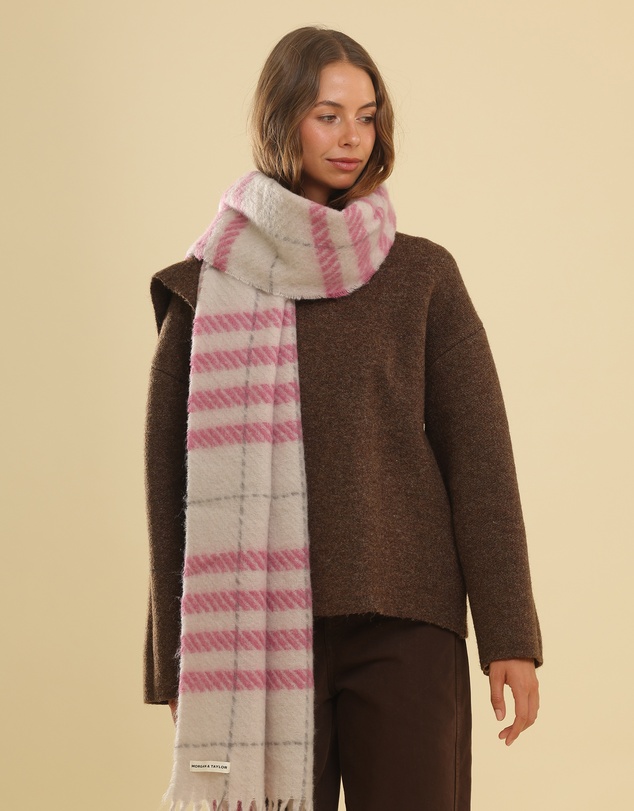 Morgan & Taylor - Hallie Scarf in Pink & Beige Check