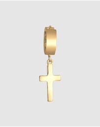 Kuzzoi - ICONIC EXCLUSIVE - Earrings Men Creole Cross Single Piece in 925 Sterling Silver Gold Plated