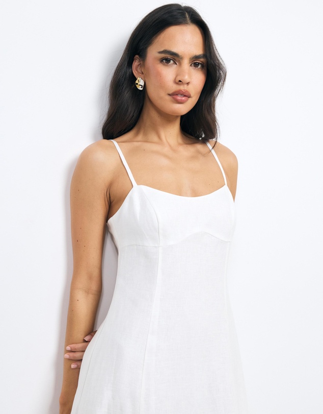 AERE - Sybella Embroidered Linen Midi Dress