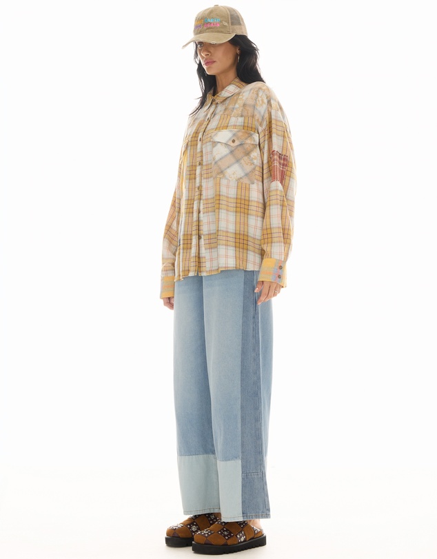 THE TALES - Patched Up Yellow Flannel Western Shirt