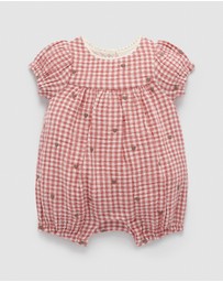 Purebaby - Heart Gingham Embroidered Romper -Kids-Babies