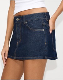 Dazie - Odette Low Rise Mini Denim Skirt