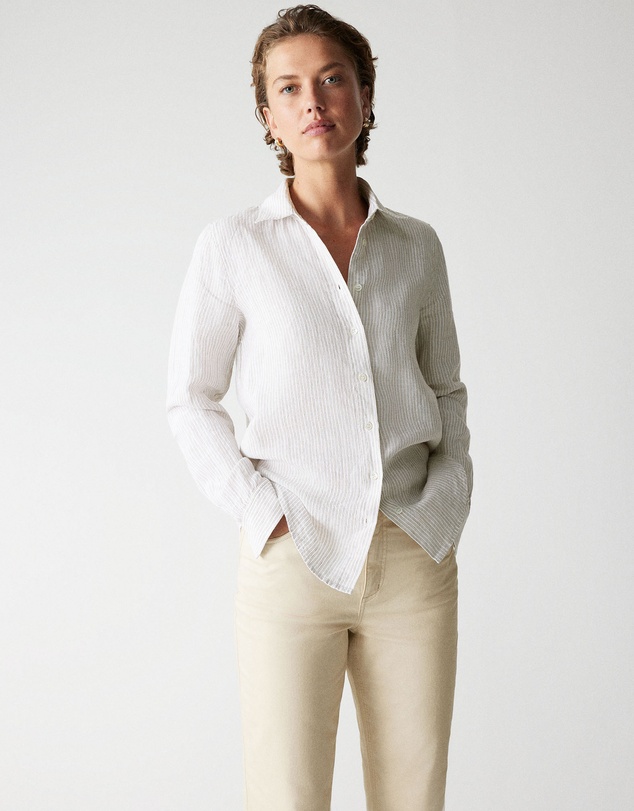 Trenery - Yarn Dyed Linen Stripe Classic Shirt in Flax