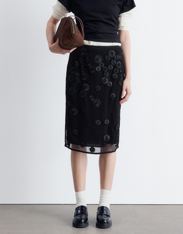 & Other Stories - Floral-Appliqué Mesh Midi Skirt