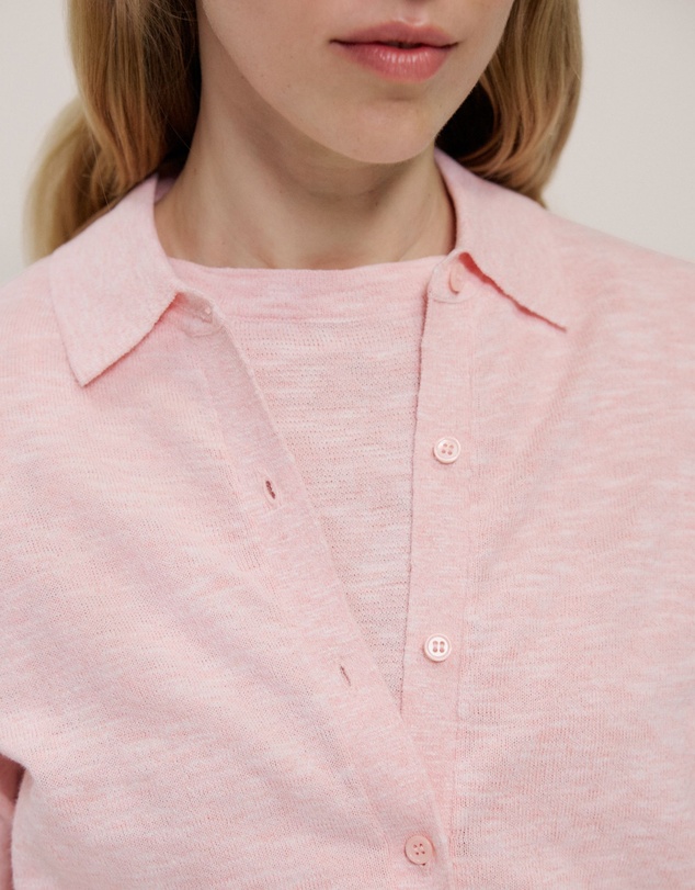 Trenery - Linen Cotton Collared Cardigan in Blossom Pink