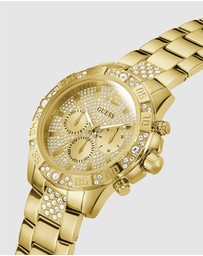 GUESS - Multi-function Men's 48mm Champagne Dial with Crystals and Gold-Tone Strap