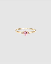 Elli Jewelry - Ring Heart with Zirconia Crystal Pink in 925 Sterling Silver Gold Plated
