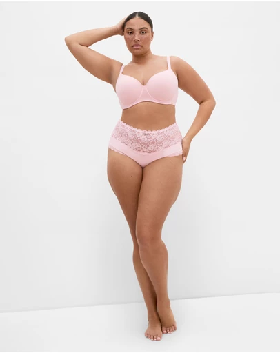 City Chic - Plus size Iris 3 Pack Cotton Hi Brief - pink cherry black