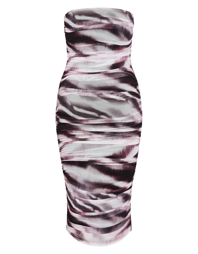 City Chic - Plus size Halo Strapless Ruched Print Dress - dark chocolate