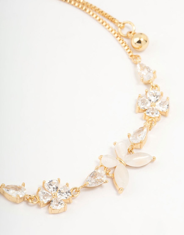 Lovisa - Gold Plated Cubic Zirconia Butterfly & Flower Toggle Bracelet