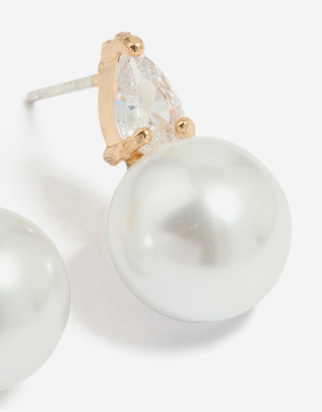 Lovisa - Gold Plated Mini Cubic Zirconia Pearl Drop Earrings