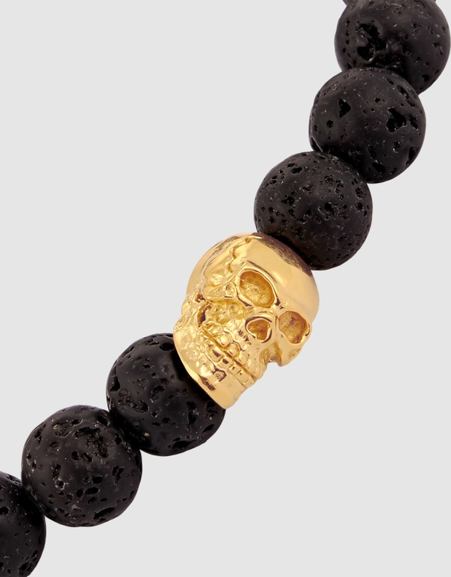 Kuzzoi - ICONIC EXCLUSIVE - Lava Bead Bracelet with Skull in Gold-Plated 925 Sterling Silver