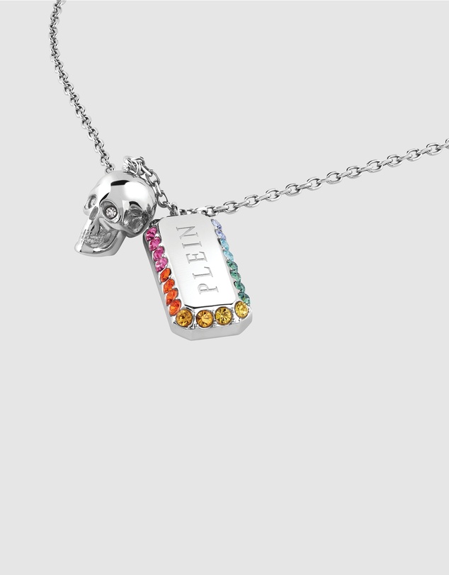 Philipp Plein - PLEIN CRYSTAL TAG Stainless Steel Rainbow Crystals Long Necklace