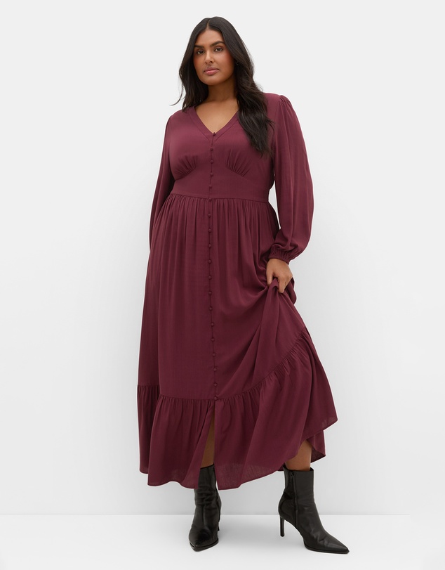 City Chic - Plus size Elsie Long Sleeve Maxi Dress - bordeaux