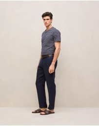 Trenery - Cotton Linen Double Stripe T-shirt in Navy
