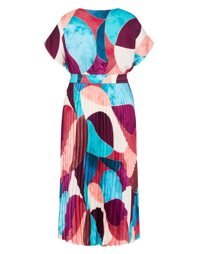 City Chic - Plus size Elia Geo Print Pleat Dress - purple multi