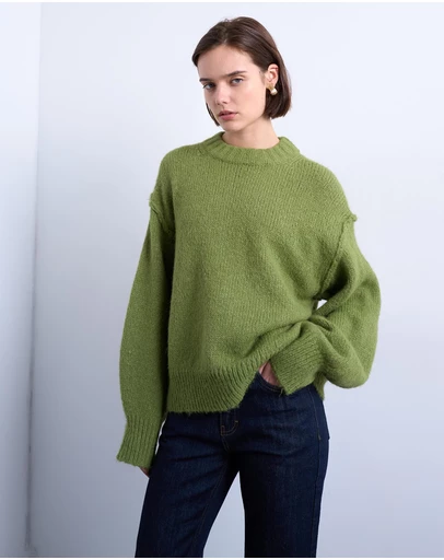 TOPSHOP - Knitted Wool Blend Fluffy Exposed Seam Easy Jumper