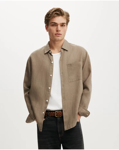 Cotton On - Relaxed Linen Long Sleeve Shirt