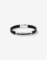Michael Hill - Men's Silver & Leather 21cm Bracelet with 0.40 Carat TW of Black Diamonds
