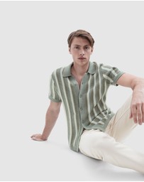UNISON - Stripe Crochet Button Thru Knit